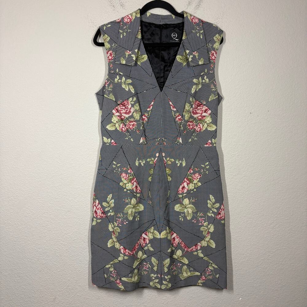 MCQ Alexander McQueen 46 IT/10 US Sheath Dress Gray Floral Cotton Houndstooth
